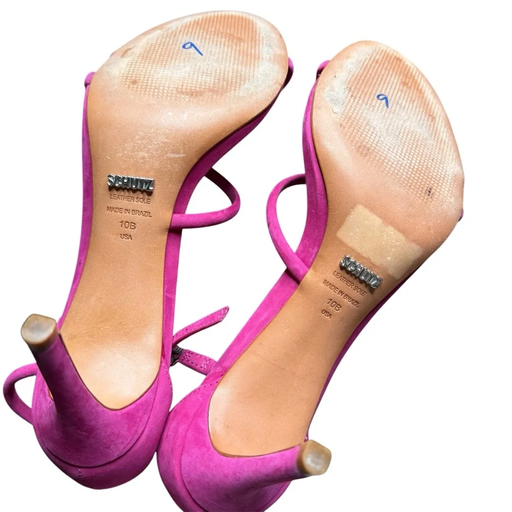 Schutz Jenina Fuchsia Leather Ankle Straps 3” Stiletto Heel Size 10 - Picture 5 of 7